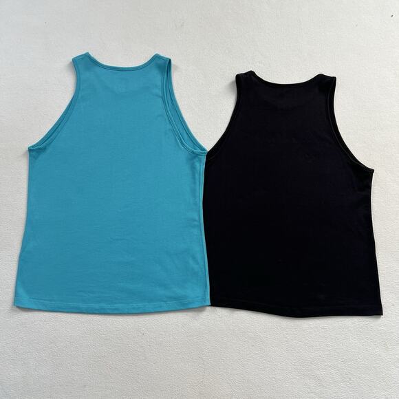 2 Nike Women Dri-Fit Blue Black Spell Out Swish Logo Athletic Tank Top Lot S - Picture 9 of 9